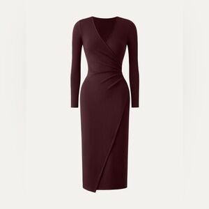 NWT OGL Surplice Wrap Long Sleeve Dress in Ruby Berry